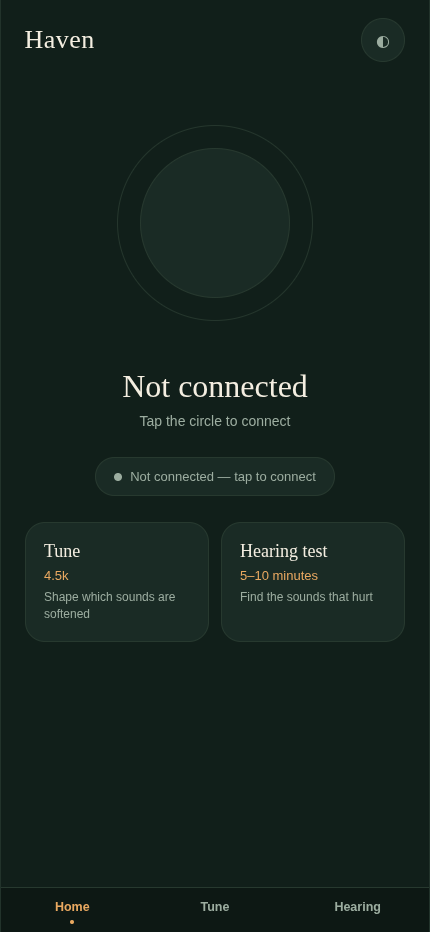 Haven app home screen
